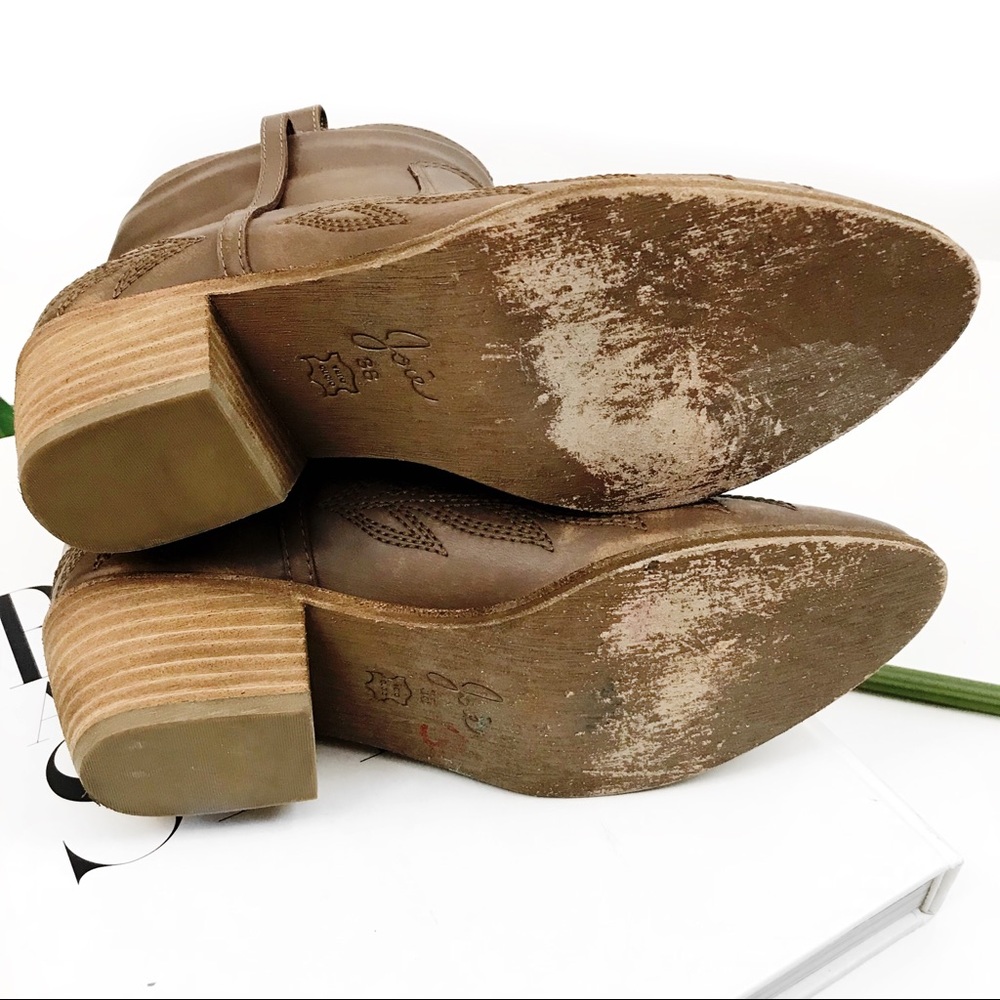Joie embroidered distressed brown leather booties - Picture 3 of 6